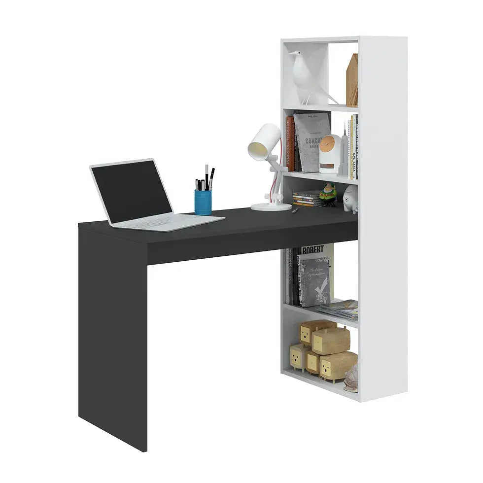 Otis White and Grey Effect Computer Desk Table with Bookcase