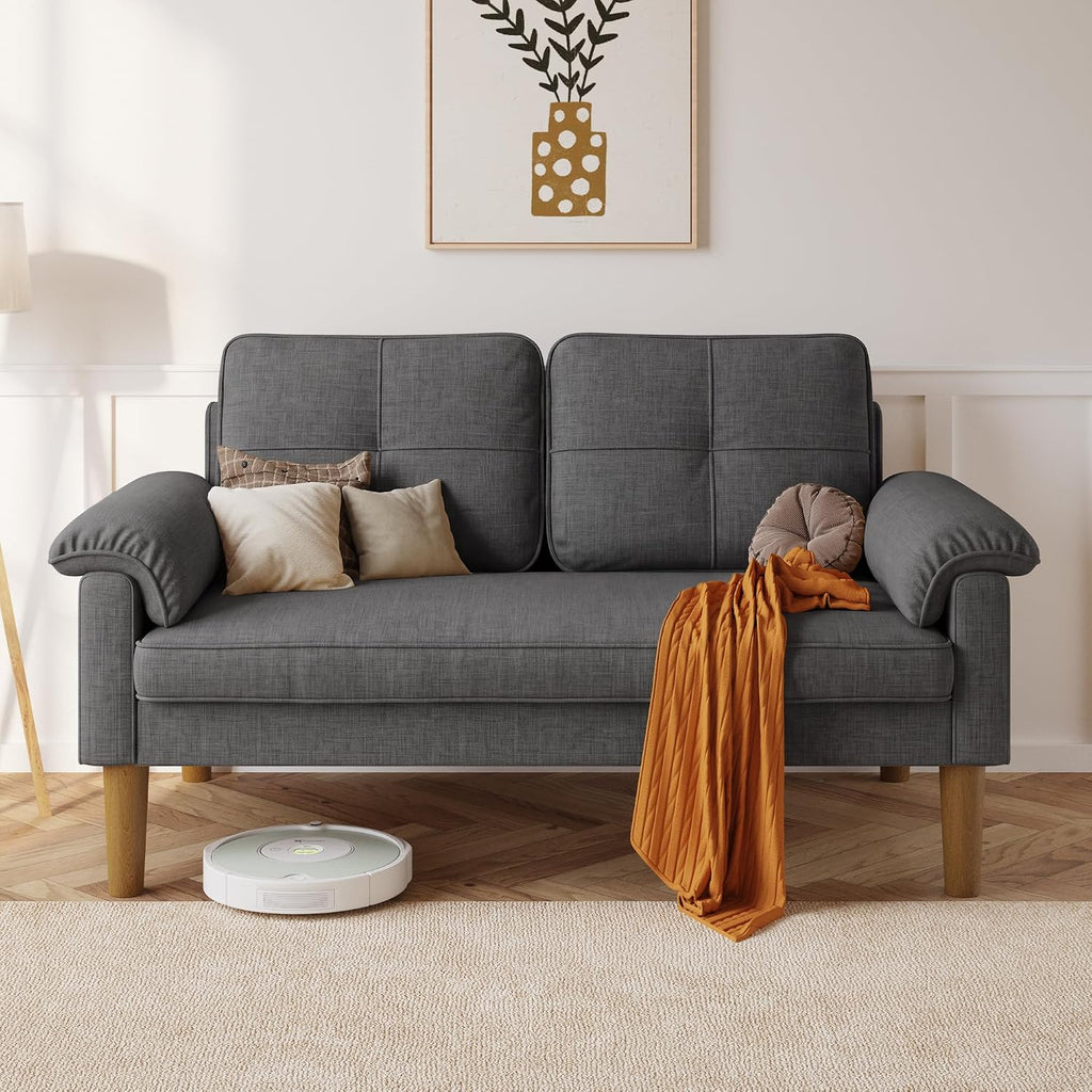 2-Seater Sofa, Small Couch 2-Seater with Armrest and Side Pocket, Modern Fabric Couch for Living Room, Home, Office, Easy Assembly, 145 X 77 X 77 Cm