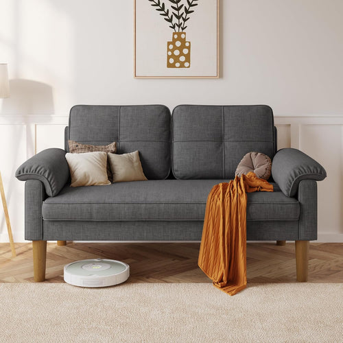 2-Seater Sofa, Small Couch 2-Seater with Armrest and Side Pocket, Modern Fabric Couch for Living Room, Home, Office, Easy Assembly, 145 X 77 X 77 Cm