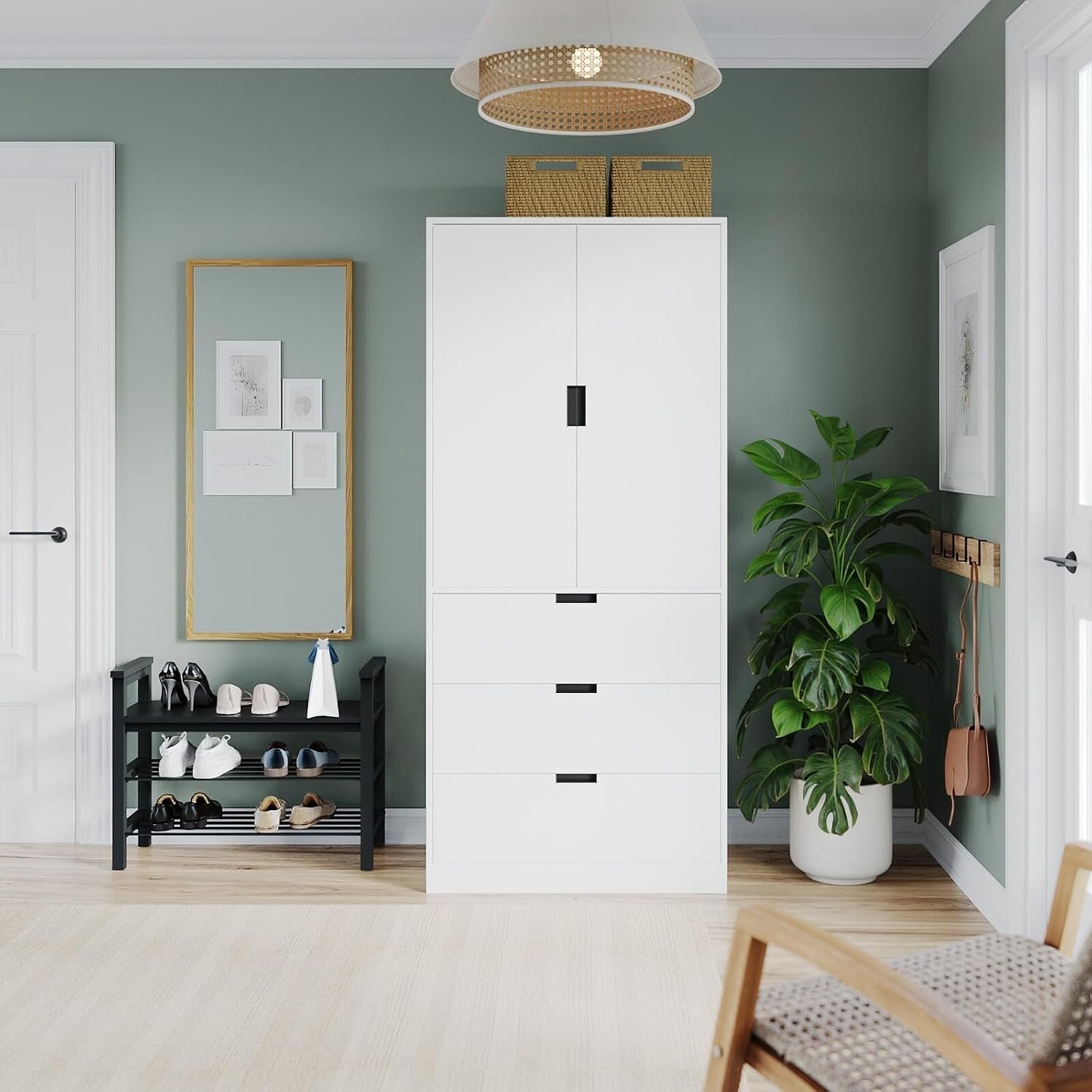 Modern 2 Door Wardrobe with 3 Drawers & Hanging Rail, Stylish Freestanding Storage, Spacious Interior, Durable Chipboard Build, Easy to Assemble Bedroom Furniture