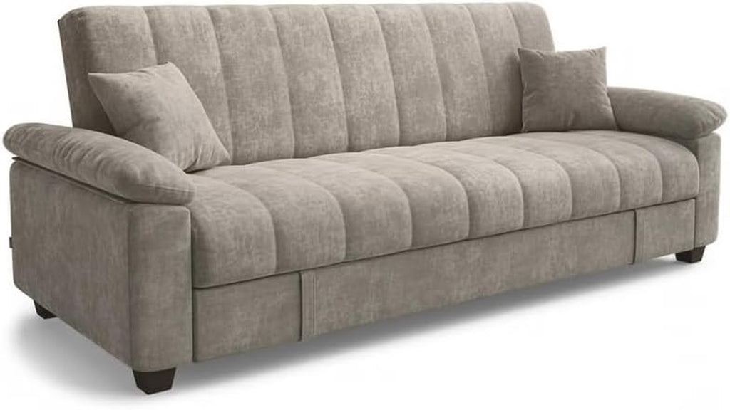 3-Seater Sofa Bed VERONICA, Taupe | Pull-Out Sleeper, Modern Upholstered, Compact & Comfortable Design, Click-Clack Mechanism, Adjustable Back Support