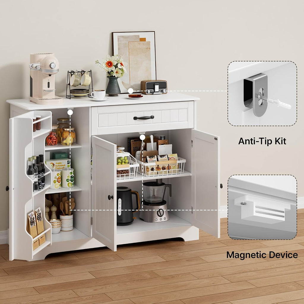 Sideboard Cabinet, Kitchen Storage Cupboard with Drawer | 3-Tier Door Storage and 2-Door Cabinet, Anti-Tip Design, 105 X 40 X 84.5 Cm