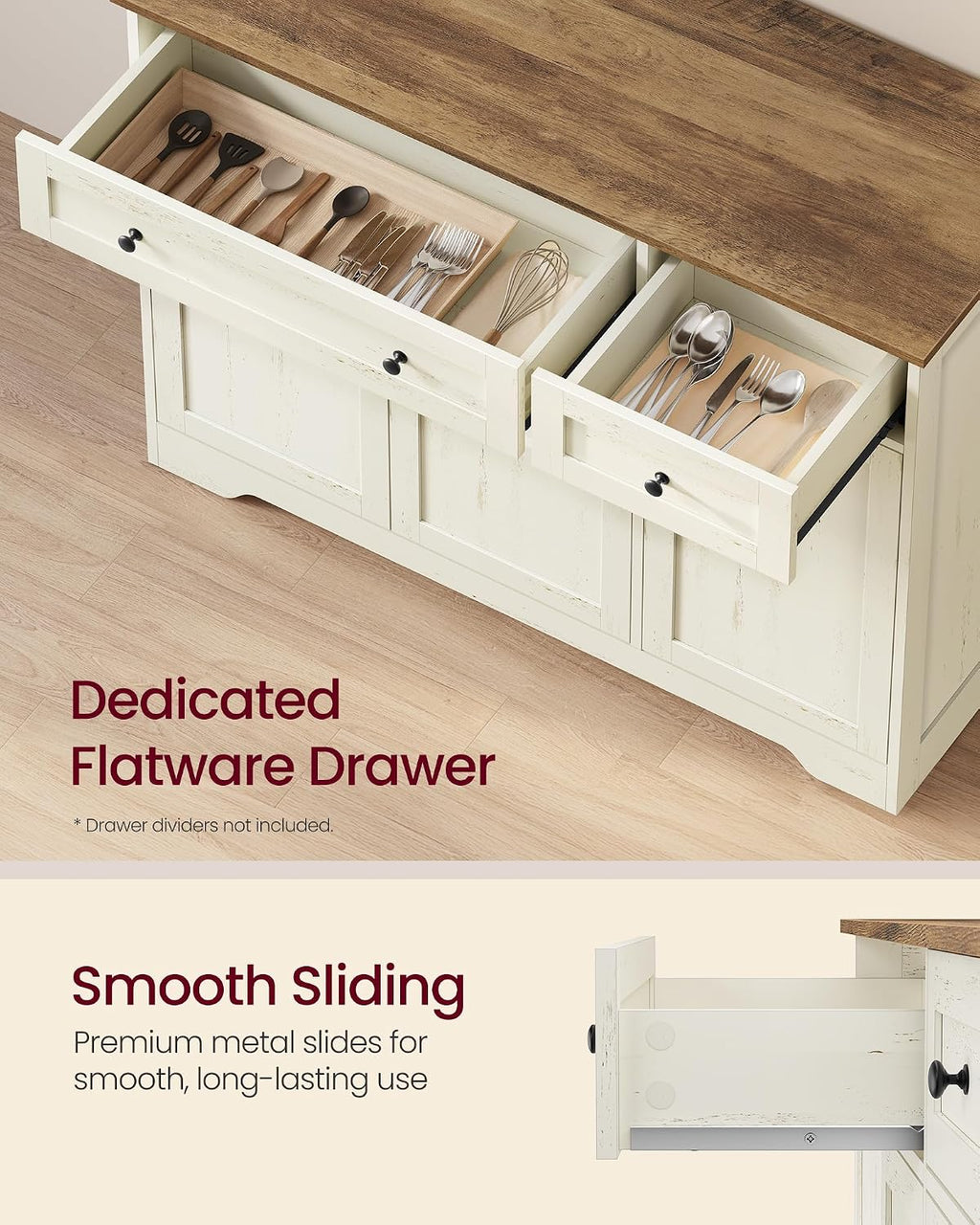 Collection - Storage Cabinet, Farmhouse Buffet Cabinet with 2 Drawers and Adjustable Shelves, 3 Doors, Sideboard, Coffee Bar, 40 X 107 X 80 Cm, Rustic White and Honey Brown SIREN LSC531WJ01