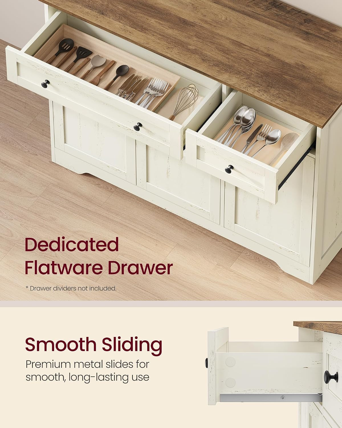 Collection - Storage Cabinet, Farmhouse Buffet Cabinet with 2 Drawers and Adjustable Shelves, 3 Doors, Sideboard, Coffee Bar, 40 X 107 X 80 Cm, Rustic White and Honey Brown SIREN LSC531WJ01