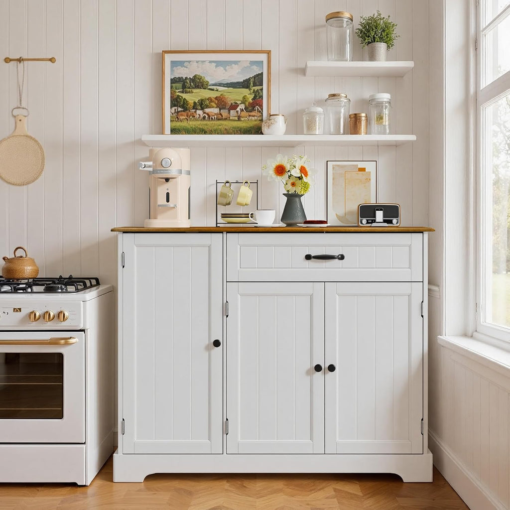 Sideboard Cabinet, Kitchen Storage Cupboard with Drawer | 3-Tier Door Storage and 2-Door Cabinet, Anti-Tip Design, 105 X 40 X 84.5