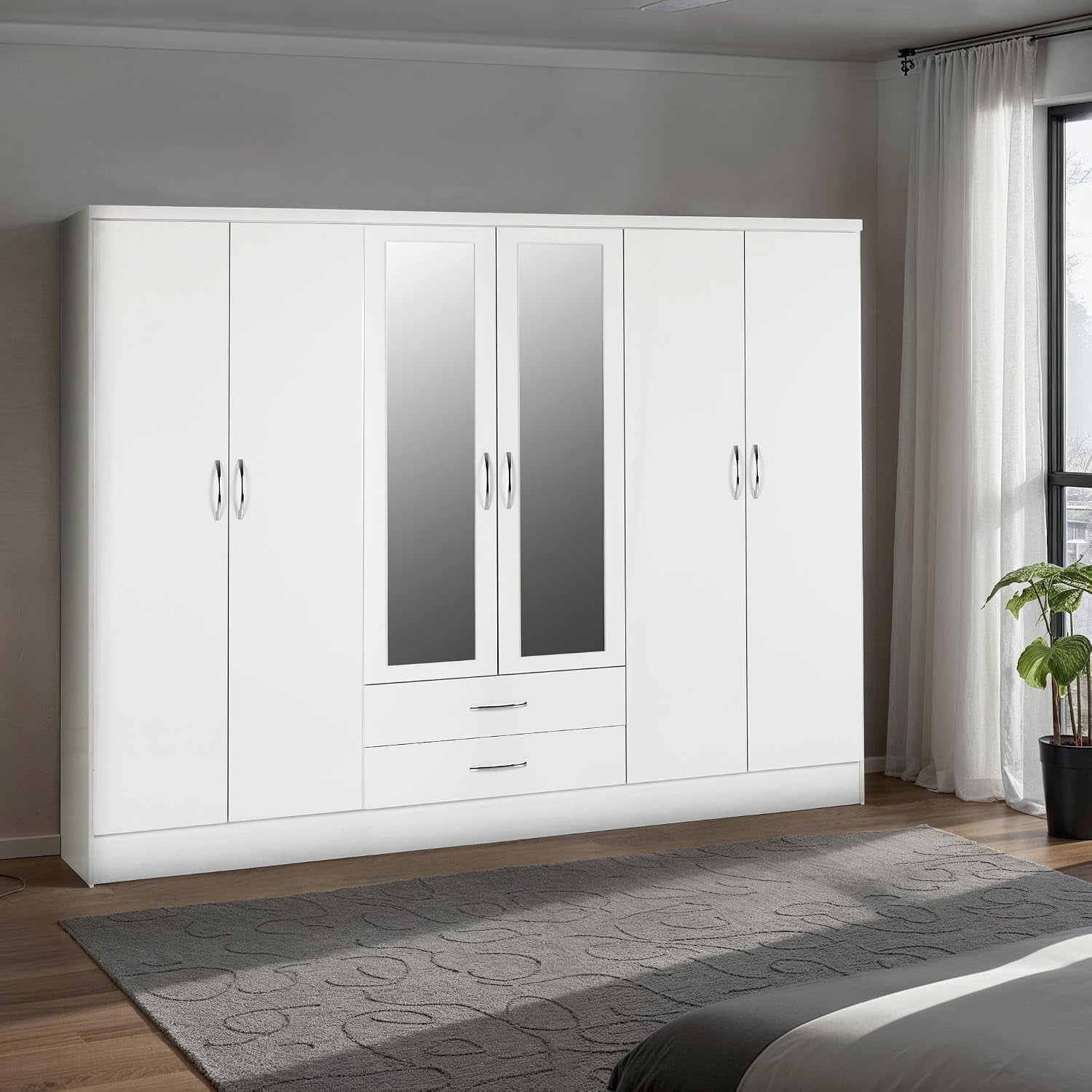 Nevada 6 Door 2 Drawer Wardrobe in White Gloss
