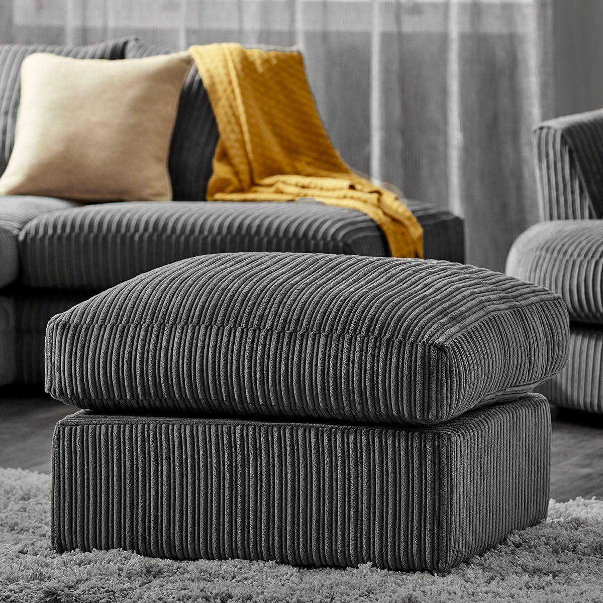 Large Size Amalfi Jumbo Cord Fabric Footstool Puoffee (Grey)