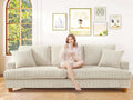 211CM 3 Seater Sofas, Corduroy Sofa No Tool Assembly, Oversized 2 Seater Sofa with 53CM Deep Seats, 3 Seater Sofa Couches & 2 Pillows, Sofa in a Box, Boho Sofas for Living Room, Beige Sofa