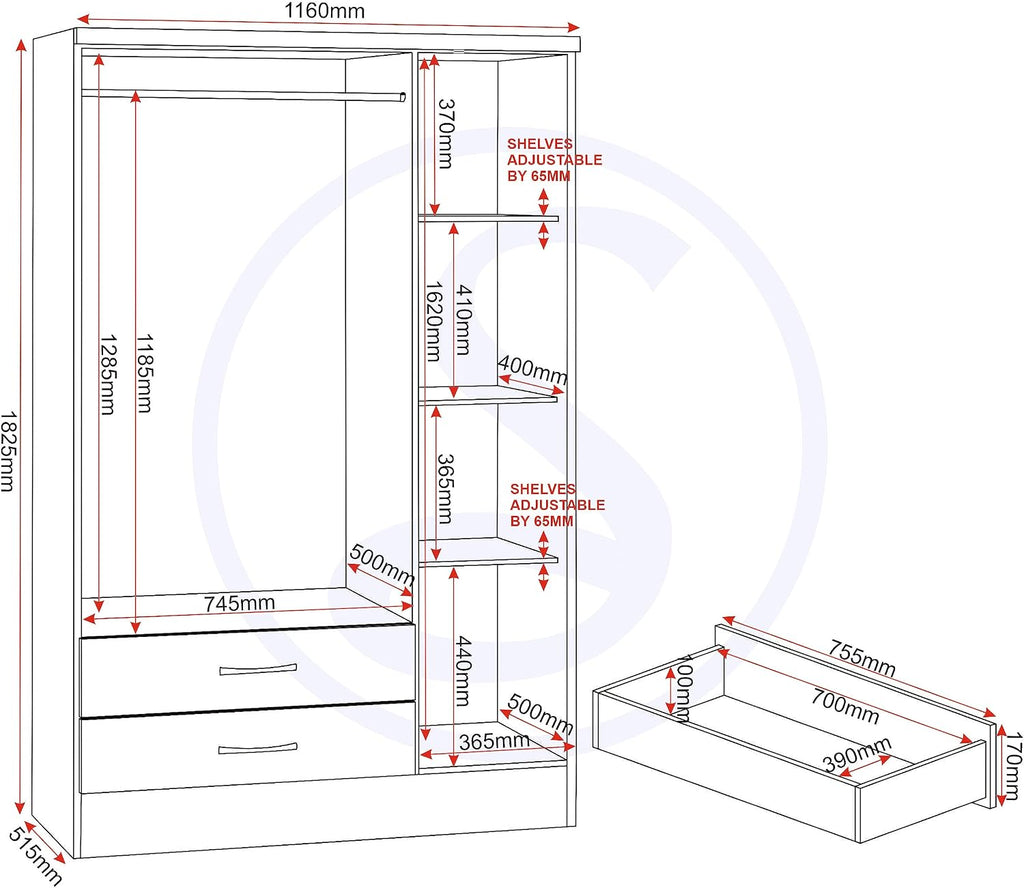 Nevada 3 Door 2 Drawer Wardrobe in White Gloss