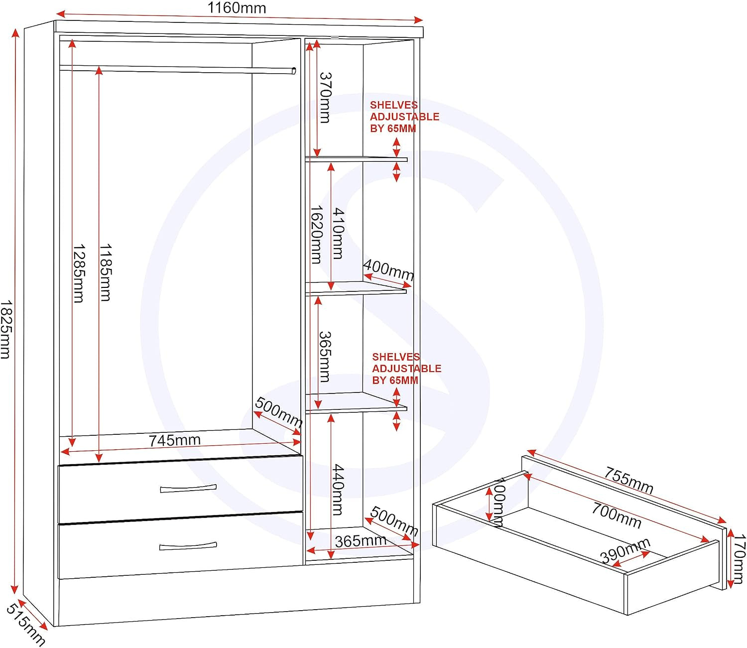 Nevada 3 Door 2 Drawer Wardrobe in White Gloss