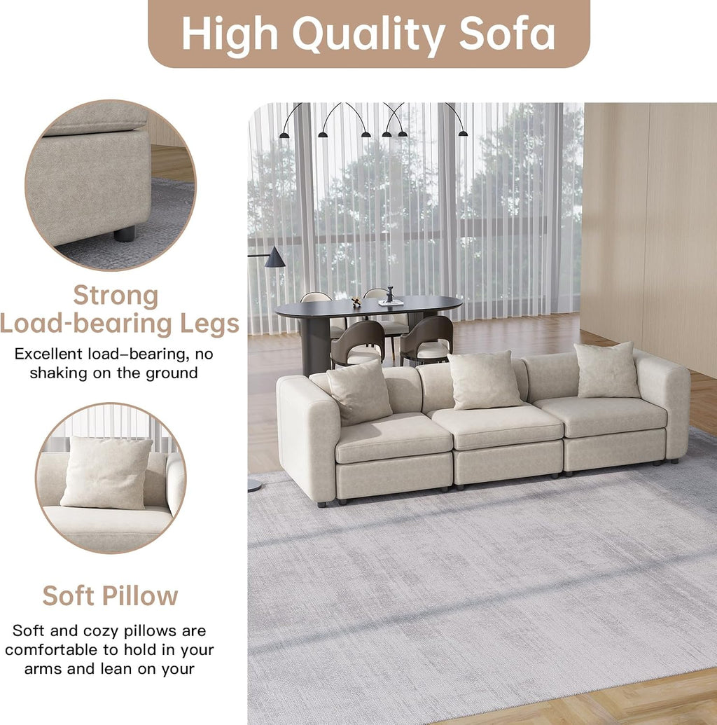 3 Seaters Extra Large Sectional Sofa for Living Room,3 Seats for Small Room,Broad Seater Convertible Couch,Soft Sofa Bed,Oversized Deep Seat Retro Couche Bedroom