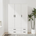 Modern 3 Door 4 Drawer Wardrobe with Hanging Rail, Bedroom Furniture, Storage Shelf Clothes Organiser Stylish Design, Ample Storage Solution (White)