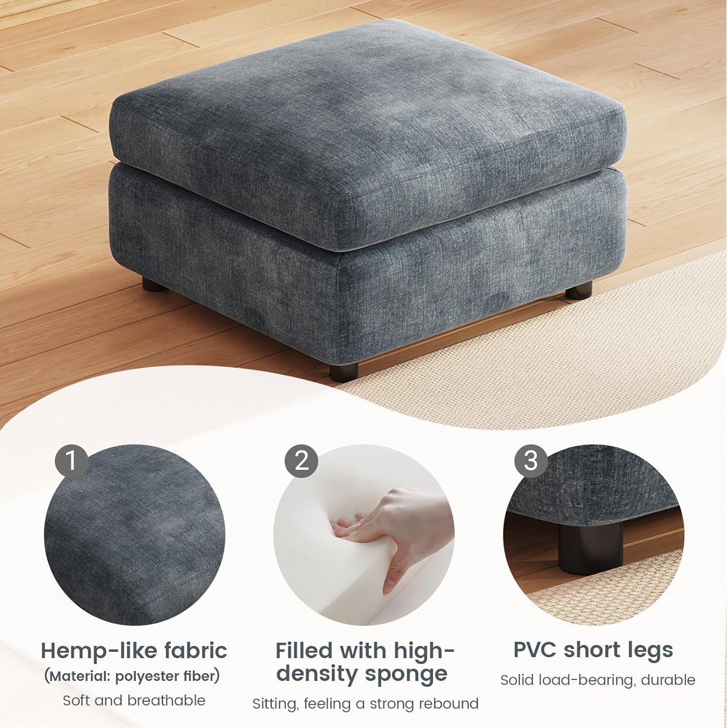 70Cm Rectangular Storage Ottoman, Light Blue Storage Bench | Polyester Upholstery with Hidden Storage, Comfortable Footrest or Extra Seat for Living Room, Bedroom or Entryway