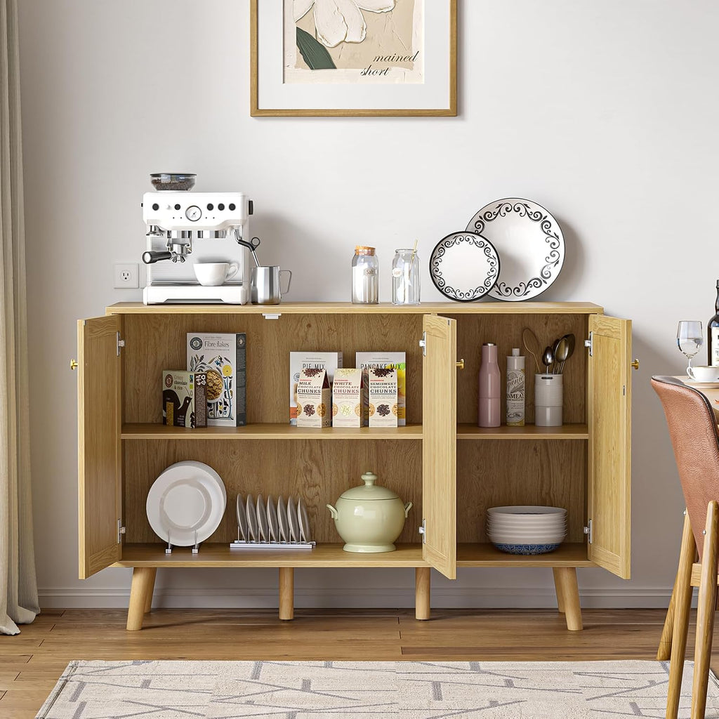 Modern Shoe Storage Cabinet 3 Doors, Hallway Buffet Cabinet Entryway Accent Cabinets, Sideboard Wood Credenza with Adjustable Shelves for Living Room, Kitchen