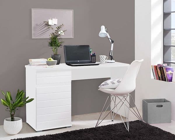 White Gloss Mid Modern Century Desk With Drawers