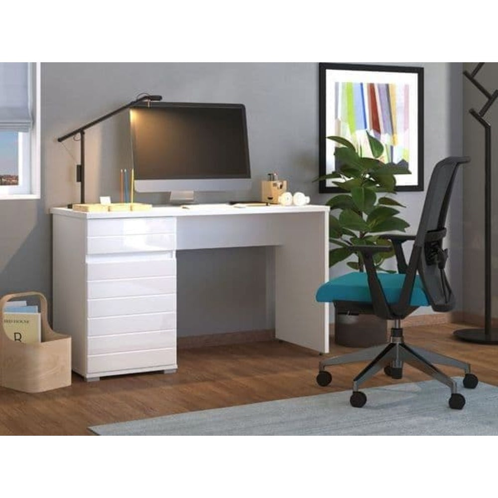 Ruby White Gloss Computer Desk With Drawers