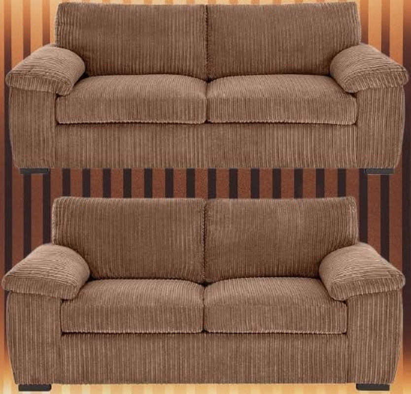 Bliss Furniture Amalfi Jumbo Cord 3+2 Seater Sofa Set for Family Living Rooms – Matching 3 Seater + 2 Seater, Soft Corduroy, Birch Frame, Memory Foam – High Back Couch Set (Beige, 3+2 Seater)