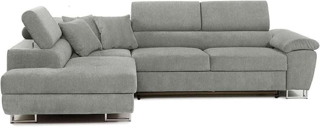 Ashbourne Grey Corner Sofa Bed with Storage – L Shaped Fabric Sofa Bed – Pull Out Double Sleeper Couch – 5 Seater Modern Sofa for Living Room – Left & Right Hand Options