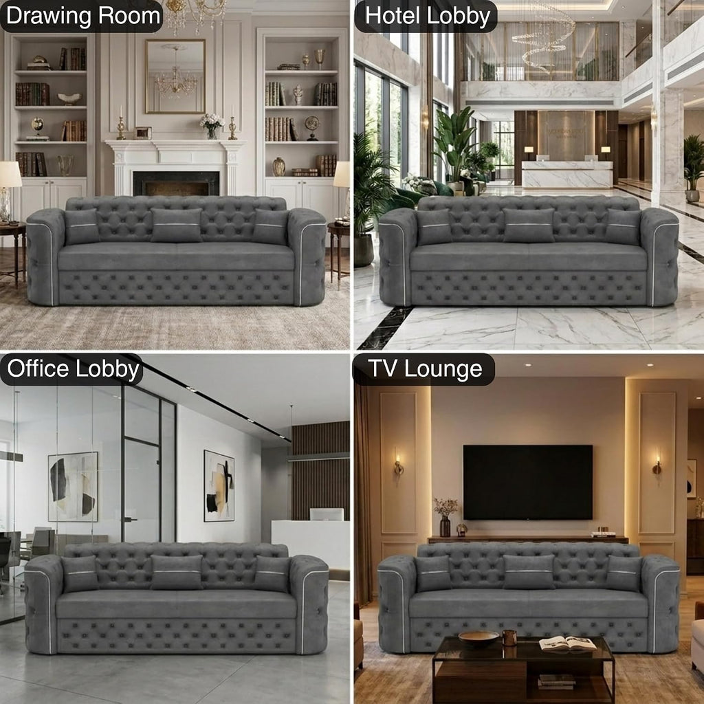 GLAMORA 3 Seater Sofa - Pull Out Convertible Bed with Internal Metal Support Legs & Cushion Set | Soft Plush Suede Couch for Living Room (Gray)