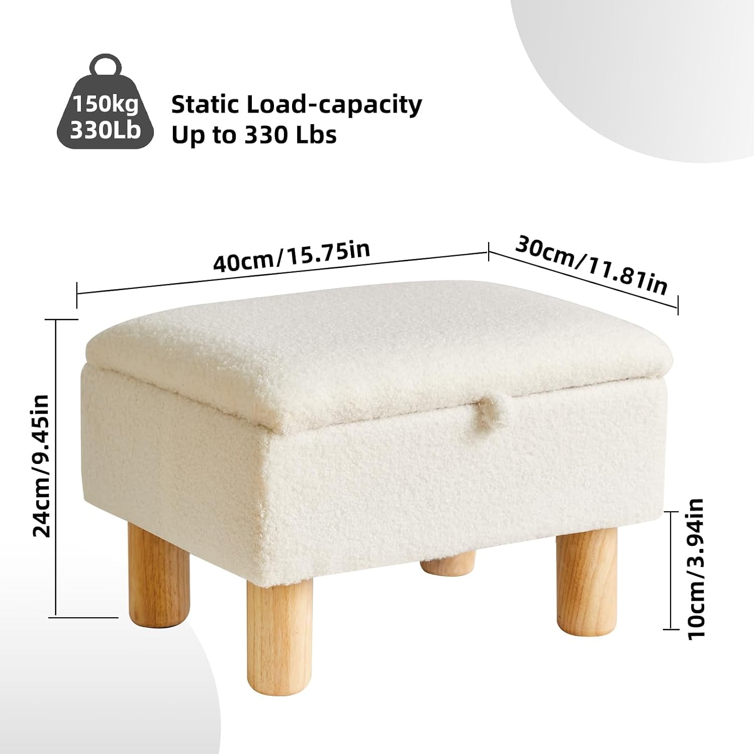 Small Footstool with Storage, Faux Teddy Fur Foot Stool Ottoman with Wooden Legs, Change Shoes Stool for Living Room Bedroom Entryway Office,White YD-JD136W
