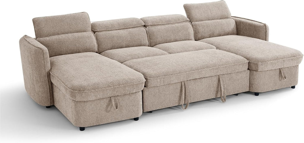 Beehive Furniture Corfu - U-Shaped Corner Sofa Bed - Beige Upholstered Large Family Couch | Setup Included | Built to Last (U-Shaped Corner Sofa Bed)