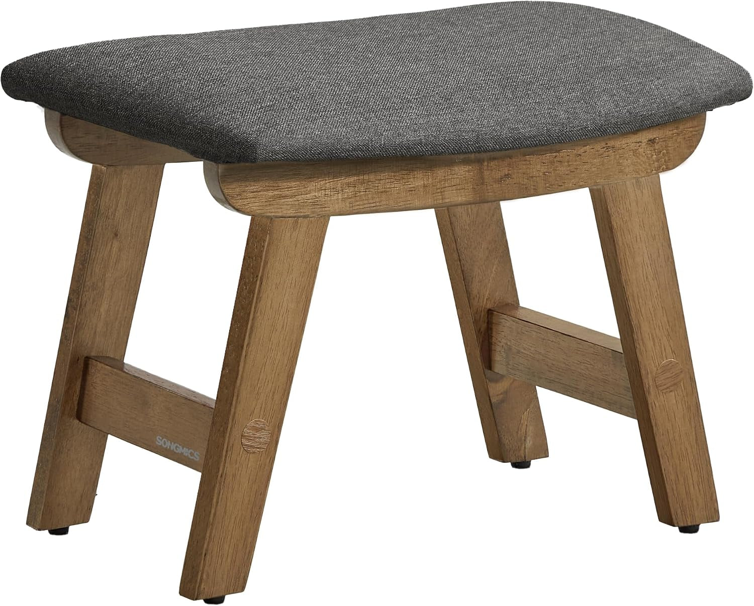 Footstool, Small Foot Stool Ottoman with Rubber Wood Legs, Washable Cover, Curved Padded Footrest for Living Room, 39.1 X 24.9 X 30 Cm, Slate Gray, LSF052GN03