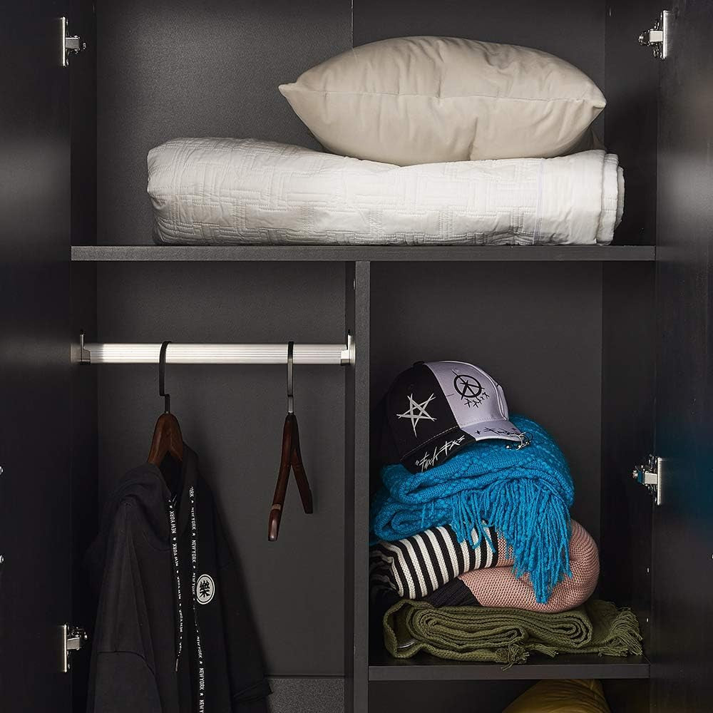 Wooden 2 Door 2 Drawer Wardrobe with Shelf and Hanging Rail Modern Clothes Storage Cupboards Unit for Bedroom Furniture W 77 * D 50 * H 180Cm (Black)