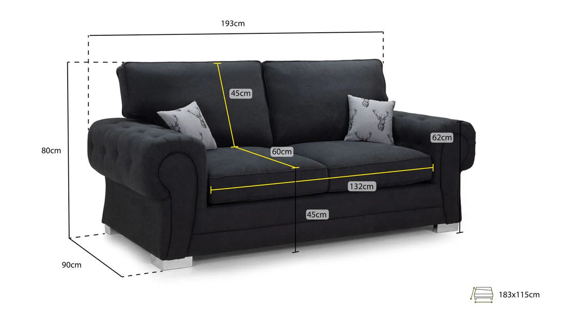 Verona Fullback Sofa Bed Black 3 Seater