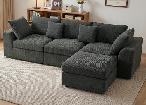 106" Modular Cloud Sectional Boneless Sofa with Movable Ottoman | Convertible L-Shaped Sectional Couches, Easy Assembly & Relocation for Living Room, Dark Gray
