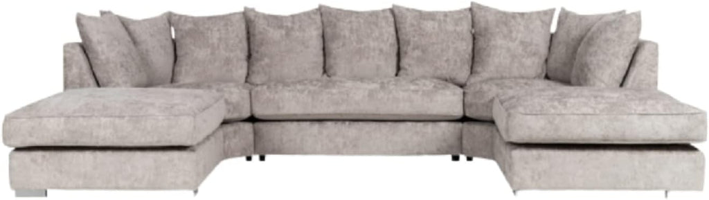 Alaska Truffle L or U Shaped Corner Sofa | Large Footstools | Warranty Included | Chenille Fabric | L Shape U Shape (Scatterback), Grey