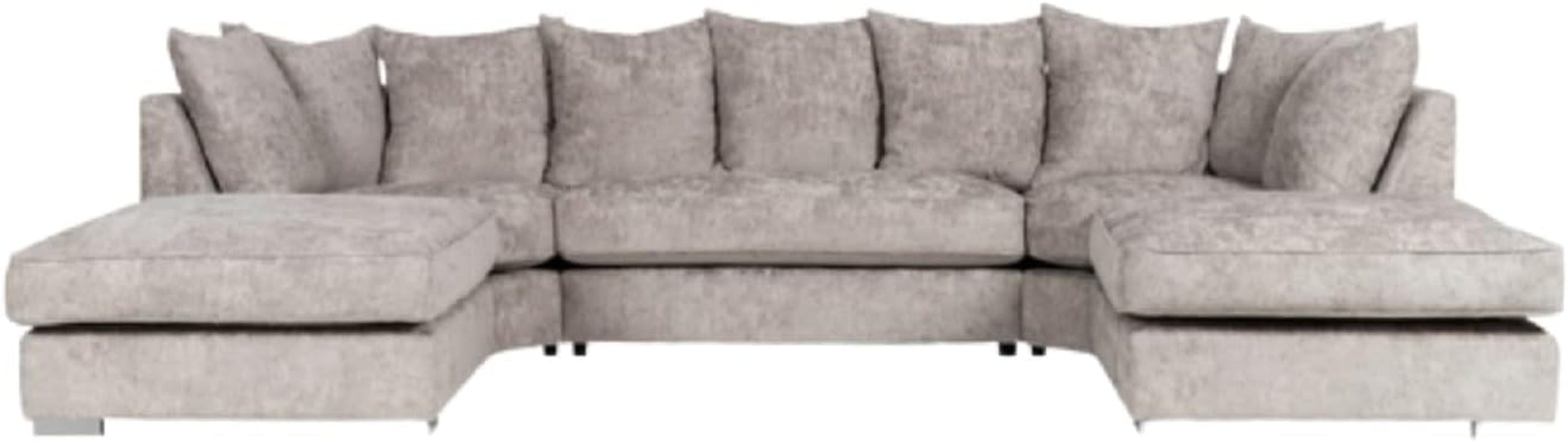 Alaska Truffle L or U Shaped Corner Sofa | Large Footstools | Warranty Included | Chenille Fabric | L Shape U Shape (Scatterback), Grey
