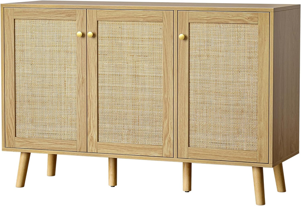 Modern Shoe Storage Cabinet 3 Doors, Hallway Buffet Cabinet Entryway Accent Cabinets, Sideboard Wood Credenza with Adjustable Shelves for Living Room, Kitchen