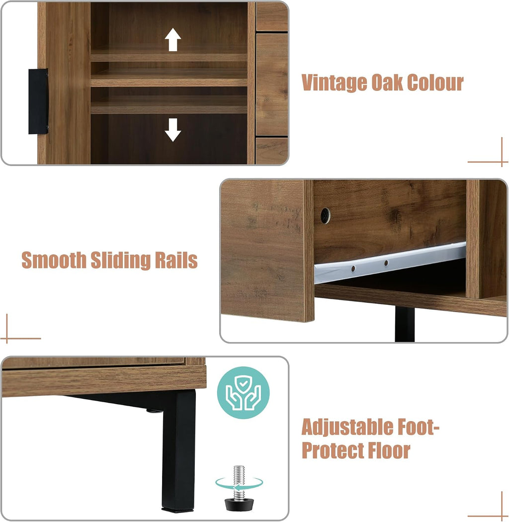 Sideboard Cabinet Cupboard with 2 Doors and 3 Drawers, Rustic Sideboards for Living Room, Kitchen, and Hallway, Adjustable Shelf, 120 X 40 X 76 Cm, Dark Oak