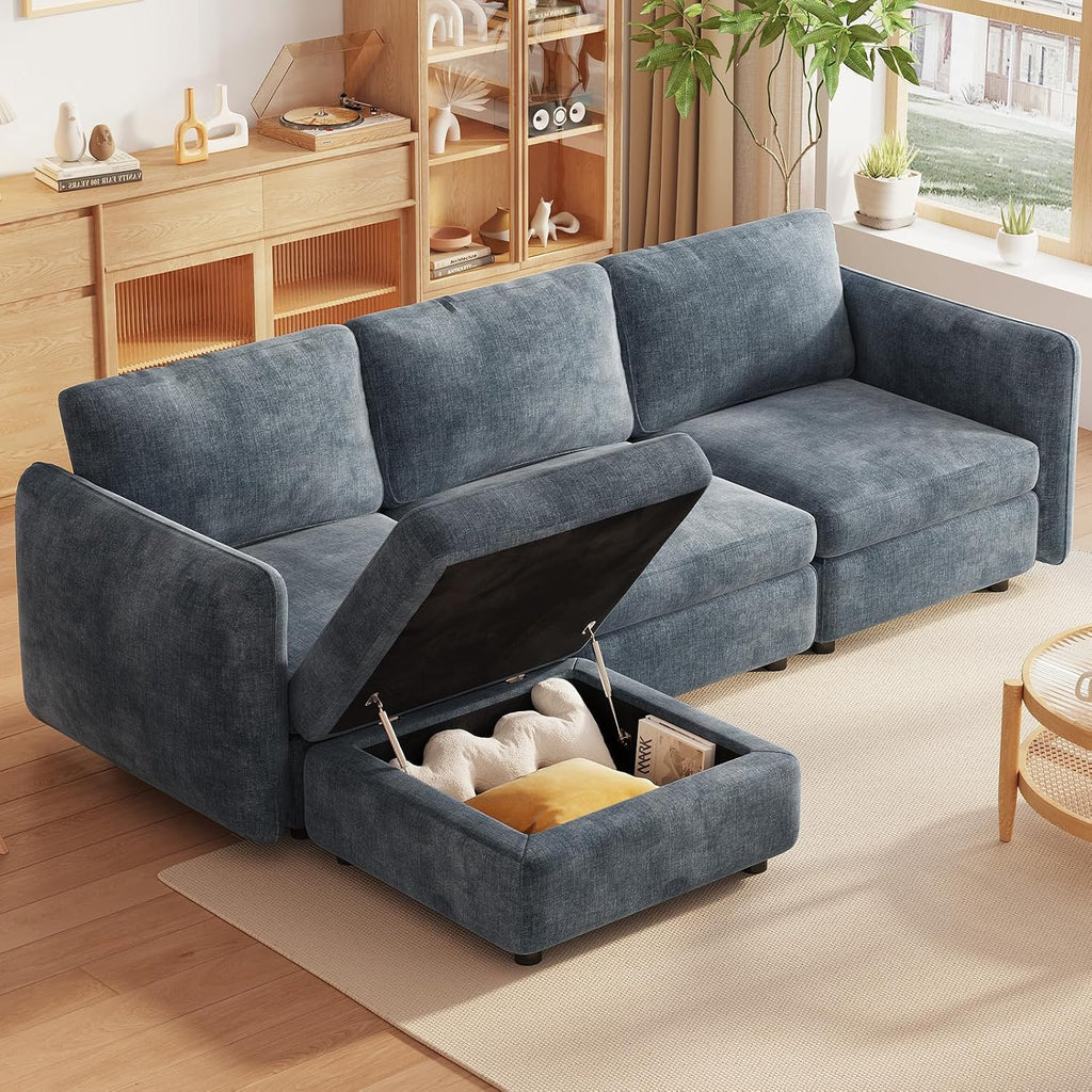 70Cm Rectangular Storage Ottoman, Light Blue Storage Bench | Polyester Upholstery with Hidden Storage, Comfortable Footrest or Extra Seat for Living Room, Bedroom or Entryway