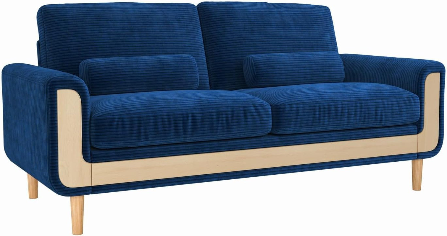 Large 2 Seater Sofa in Corduroy with Bolster Cushions, Blue | 175 Cm Wide, 146 Cm Seat, 51 Cm Seat Depth, 15 Cm High Legs, Solid Wood Frame, Corduroy Upholstery