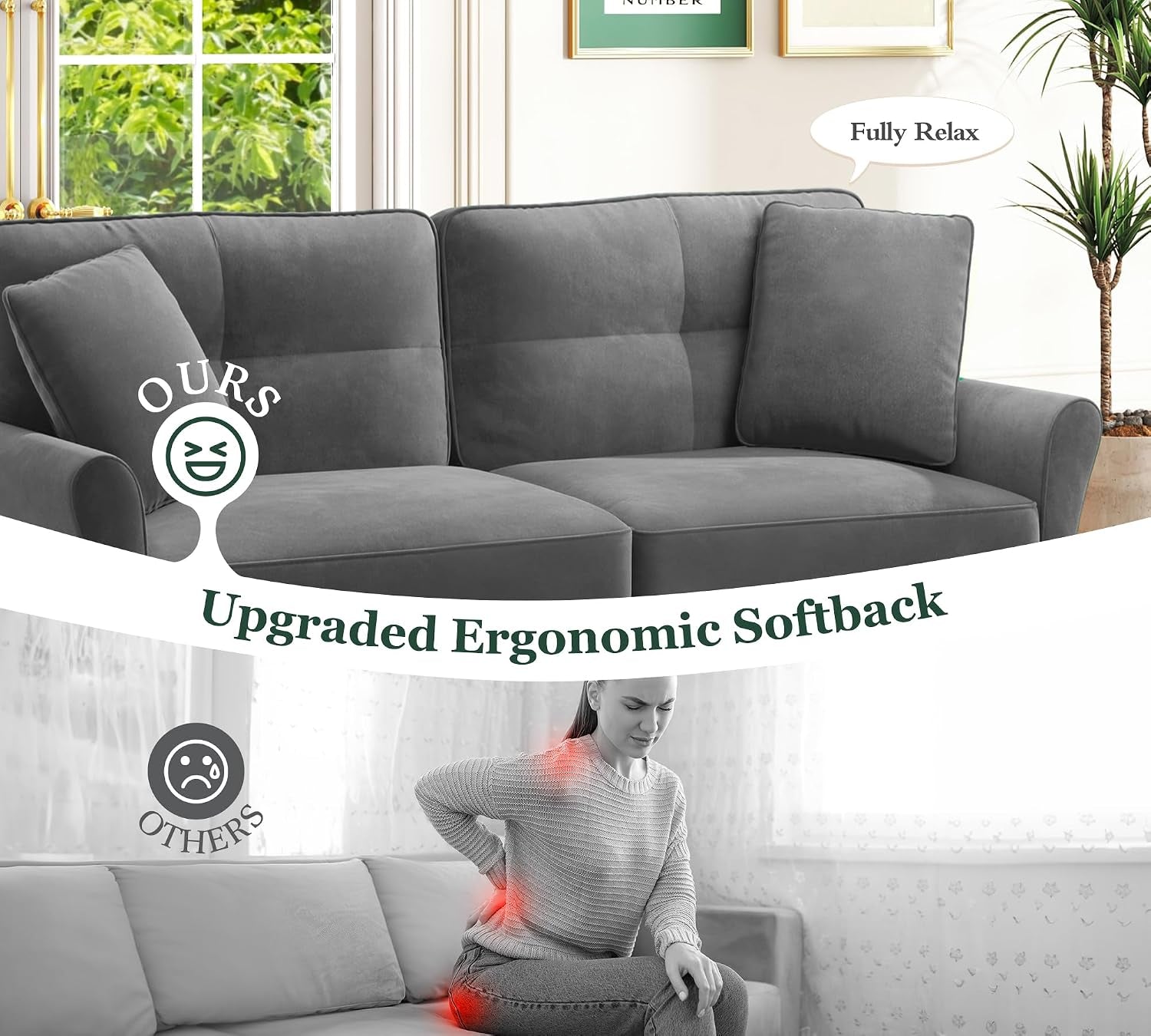 3 Seater Sofas 175CM, Velvet Small Sofa with 53Cm Deep Seat, Modern Couch 318Kg Capacity, Comfy Love Seat Tool-Free Setup, Large 2 Seater Sofa in a Box, Loveseat Couch for Living Room