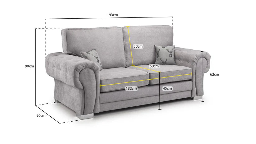 Verona Fullback Grey 3 Seater Sofa