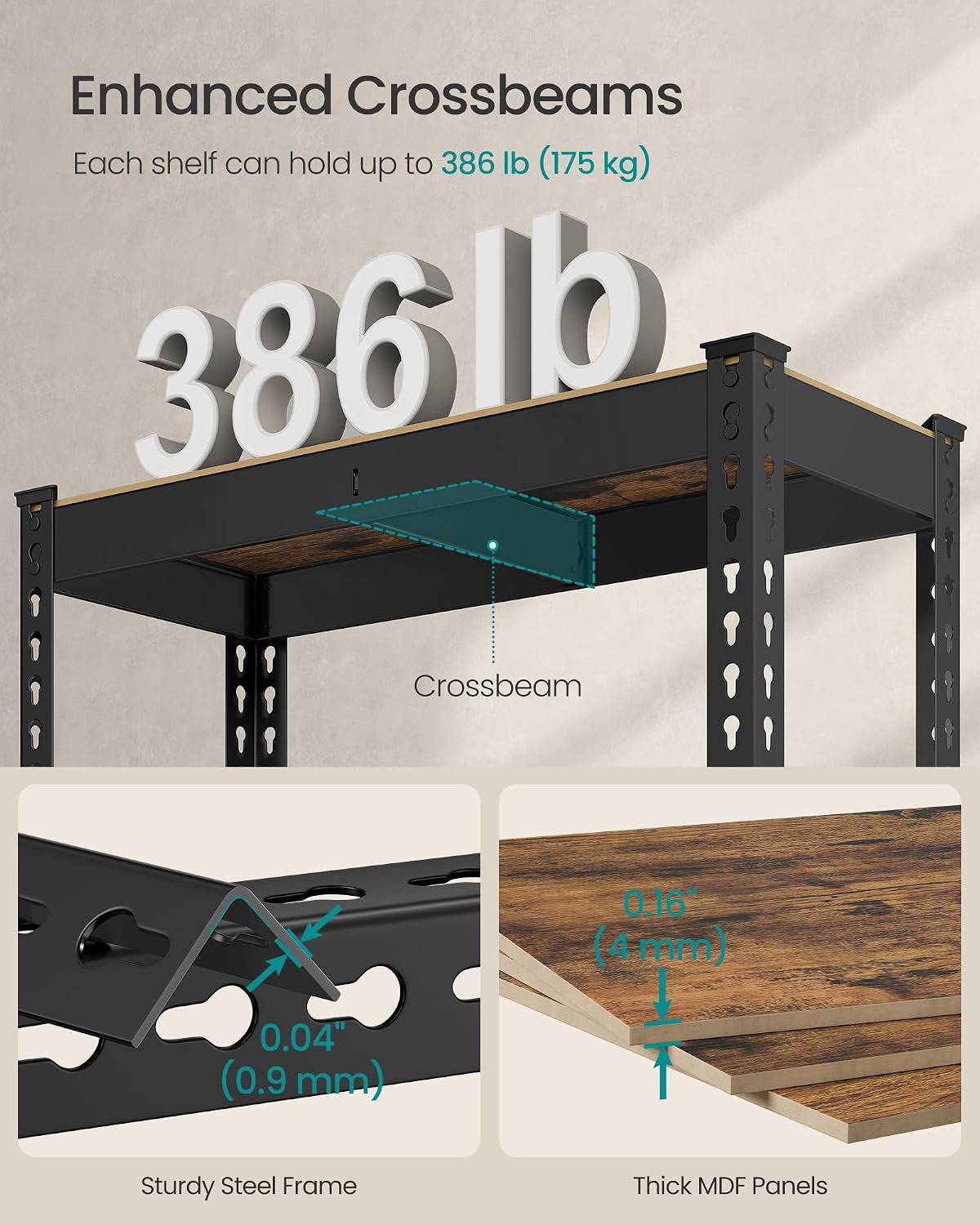 5-Tier Shelving Unit, Storage Shelves for Study | Boltless Assembly, Adjustable Shelves, 30 X 75 X 150 Cm, Load 875 Kg, Rustic Brown, GLR300B11
