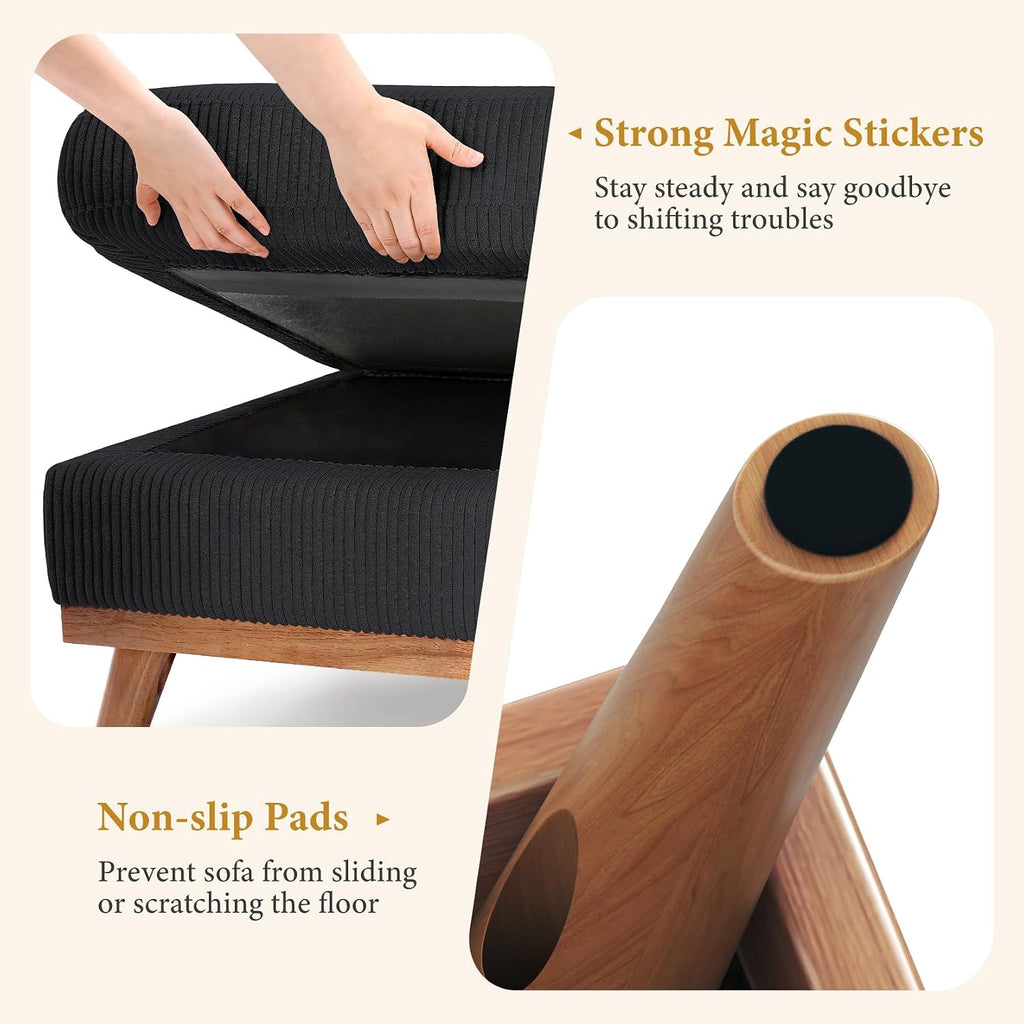 Large Ottoman for Modular Sofa, Large Corduroy Ottoman with Spring Cushion, Rectangle Foot Rest for Couch, Entrance Footstool with Wood Legs, Footstool for Living Room, Bedroom, Black