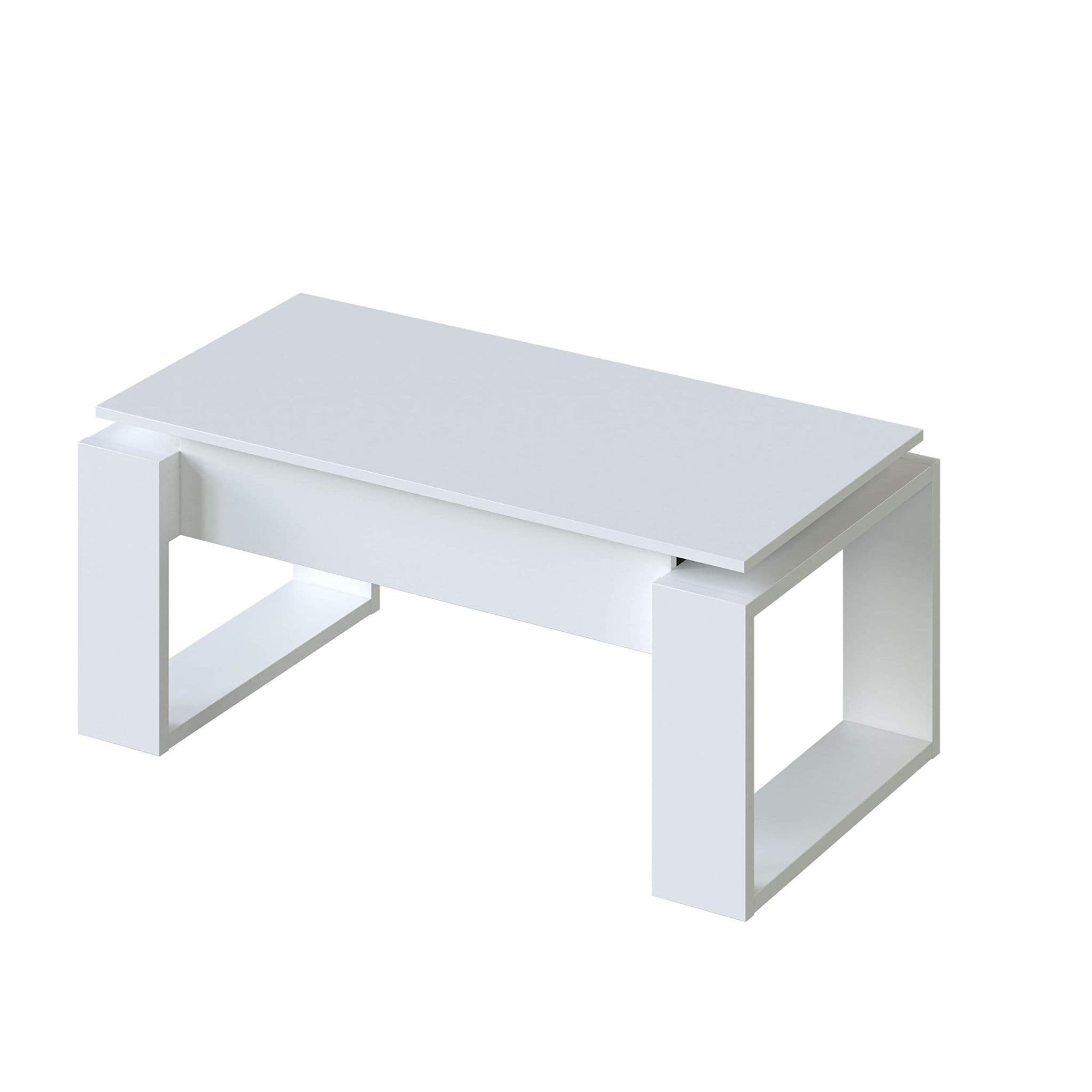 Flanile Matte White Display Coffee Table with Lift-Up Storage