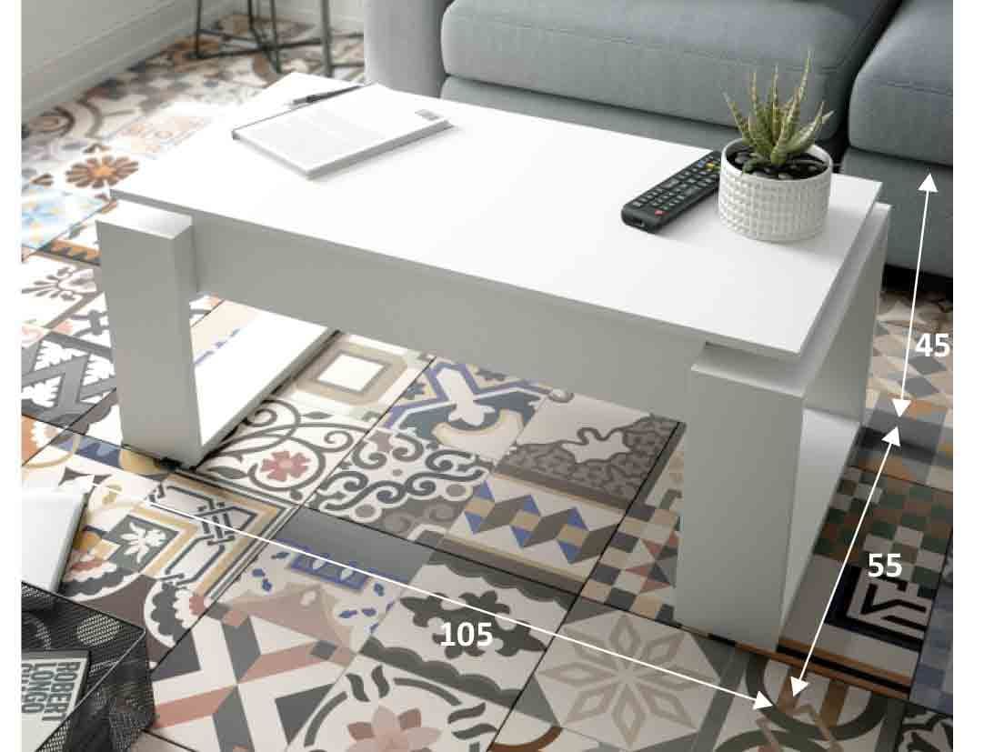 Flanile Matte White Display Coffee Table with Lift-Up Storage