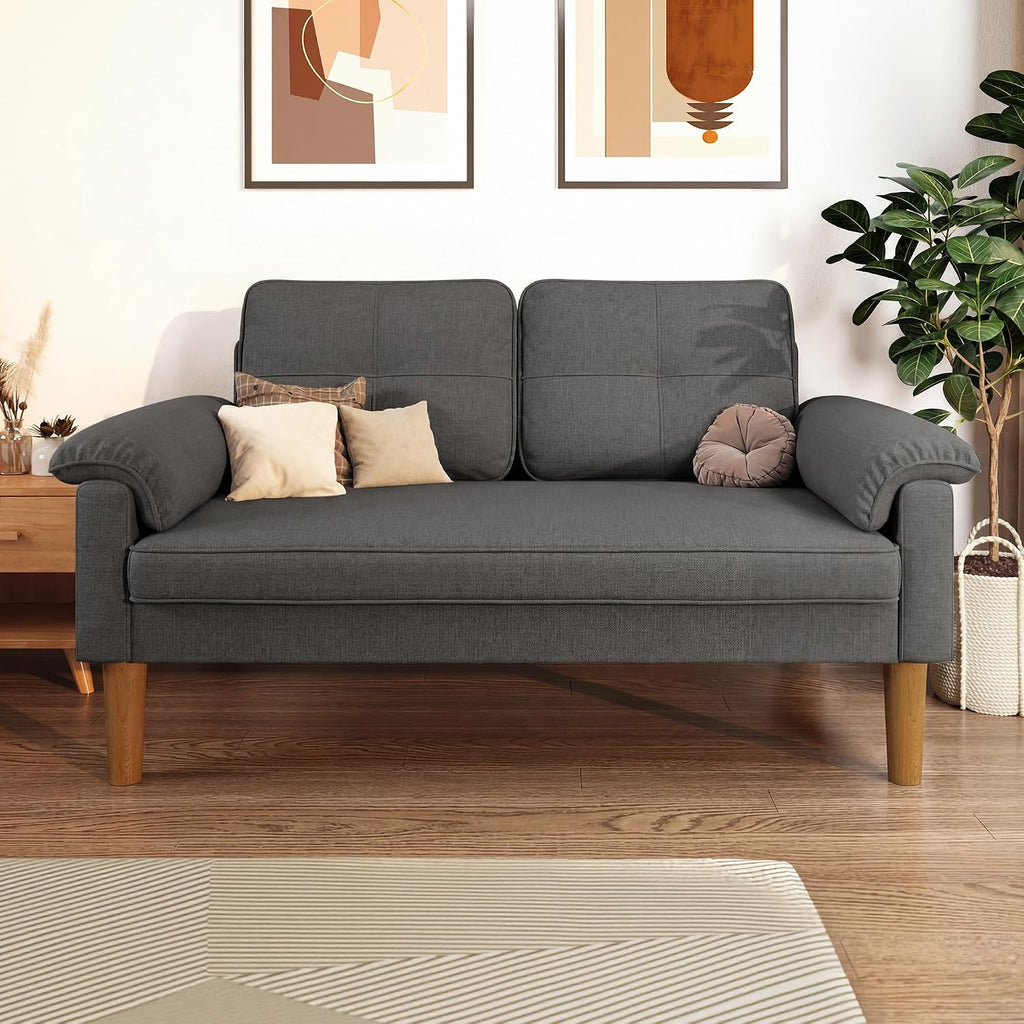 2-Seater Sofa, Small Couch 2-Seater with Armrest and Side Pocket, Modern Fabric Couch for Living Room, Home, Office, Easy Assembly, 145 X 77 X 77 Cm