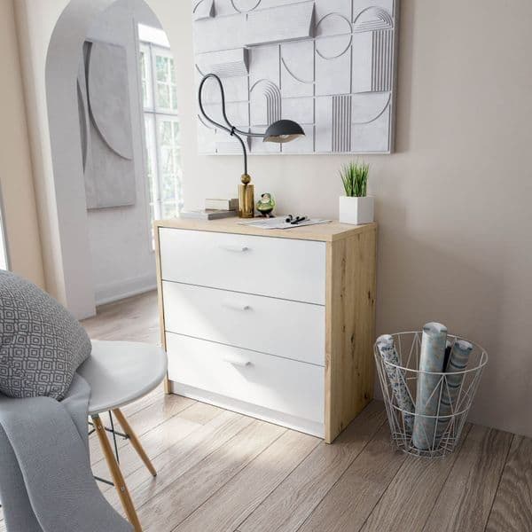 Hallie White and Oak Space Saving Chest of Drawer Desk