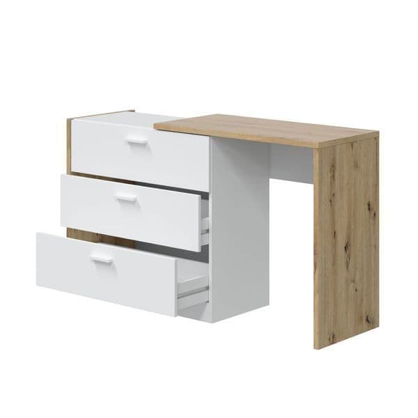 Hallie White and Oak Space Saving Chest of Drawer Desk