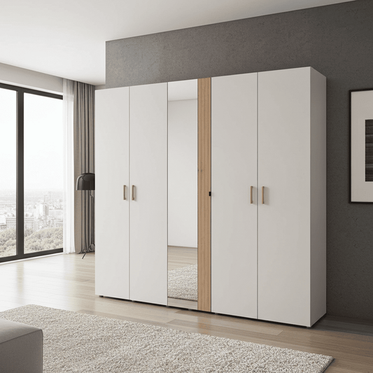 Bayenine Cashmere & Artisan Mirrored 5 Door Oak Wardrobe