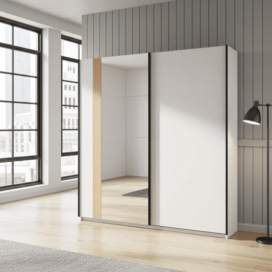 Bayenine Cashmere and Artisan Solid Oak Wardrobe with Mirrored Sliding Doors