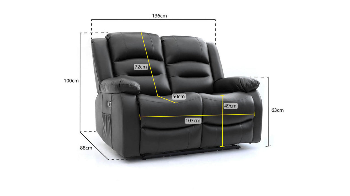 Alva Electric Recliner 2 Seater Sofa - Black