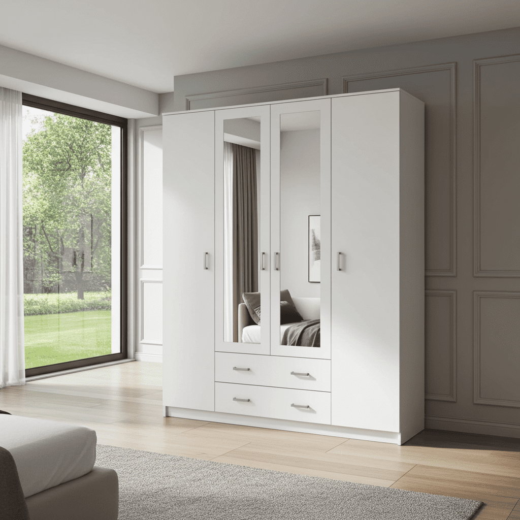 Ilane White 3 Door Mirrored Wardrobe