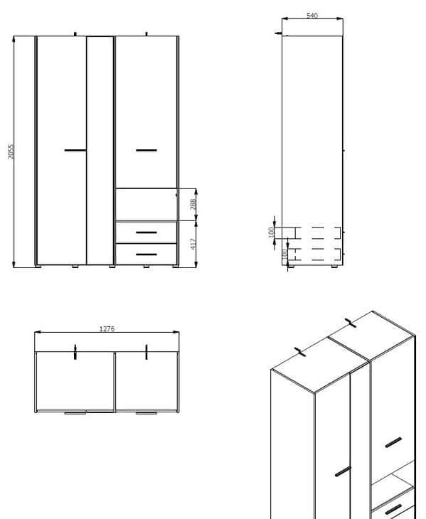 Nelson Grey Oak 3-Door Wardrobe