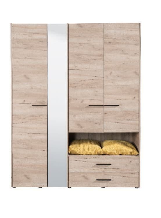 Nelson Grey Wardrobe Oak 4 Doors & 2 Drawers